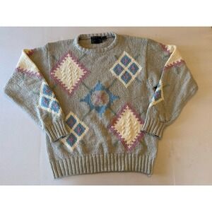 Colours by Alexander Julian pullover sweater Size Large Vintage Cotton Pink Grey